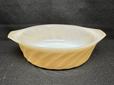 VTG 1960s Anchor Hocking Fire King PEACH LUSTRE Swirl Individual 5'' Casserole