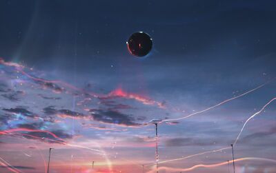 Anime sky artwork ilya baver illustration light trails Play Gaming Mat Desk