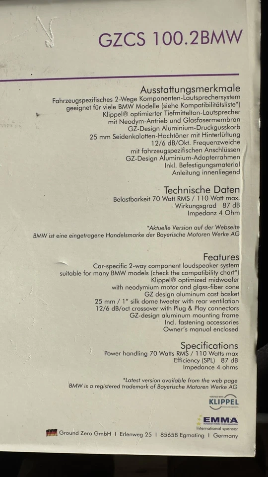 Ground Zero GZCS 100.2BMW 10cm 2 Wege Kompo Lautsprecher Set für div. BMW - Bild 3 von 4