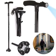 New Folding Walking Cane with LED Light, Adjustable Walking Stick with Carryin