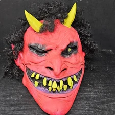 2002 The Paper Magic Group Red Devil With Black Hair Halloween Mask w/Air Vents