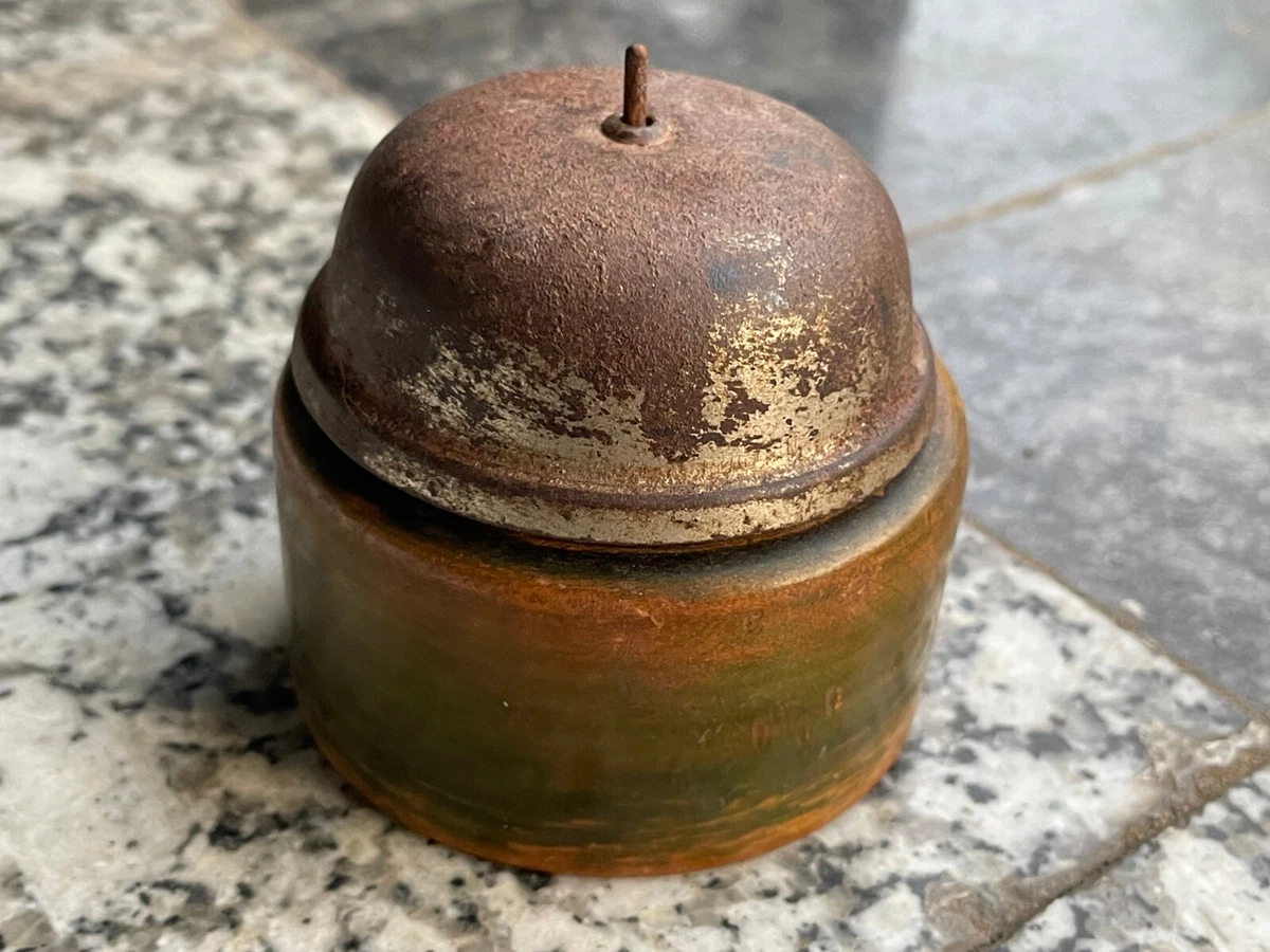 1940 s RARE OLD VINTAGE HAND PAINTED UNIQUE RUSTIC WOODEN IRON TABLE DESK BELL