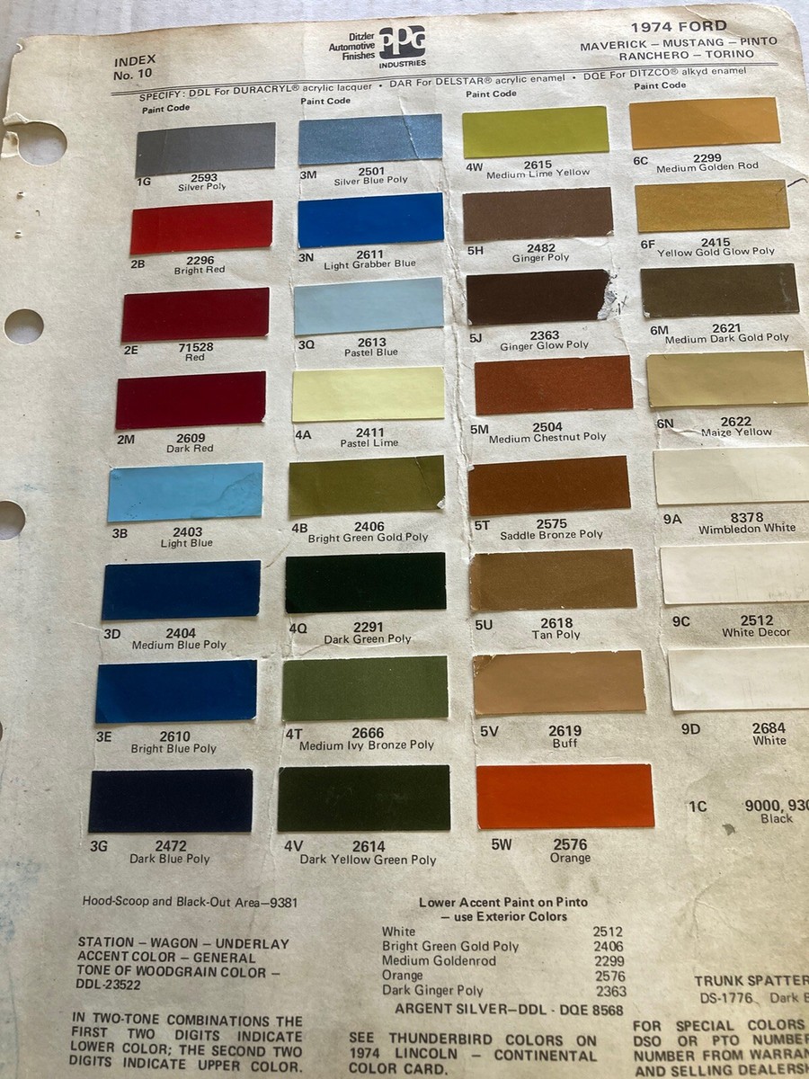 1974 Ford P.P.G., Ditzler Exterior Paint Color Chips original | eBay