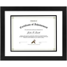11x14 Diploma Frame for 8.5x11 Document with Double Mat White Black Solid Wood