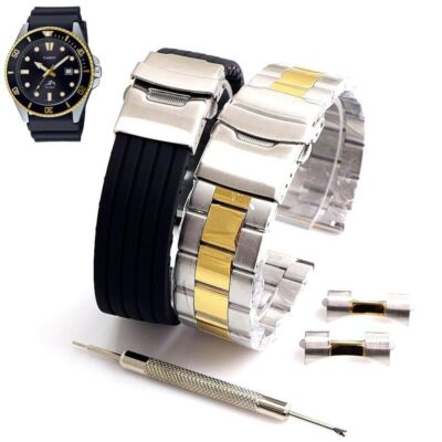 Steel & Silicone Replacement Watch Band Fits Casio DURO MDV-106 MDV106G-1AV