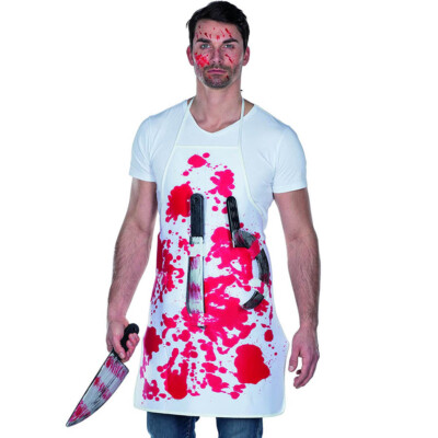 BLUTIGE METZGER SCHÜRZE Halloween Party Fleischer Kostüm Deko Blut Messer Sichel