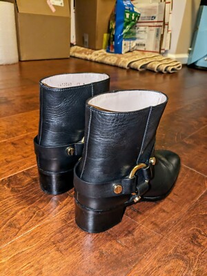 Stuart Weitzman Black Leather Expert Moto Boots Booties Gold