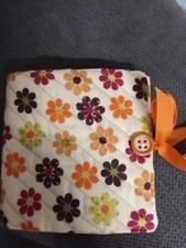 Handmade needle book cteam 70s style floral Fabric button 10cm w x11cm h closed 