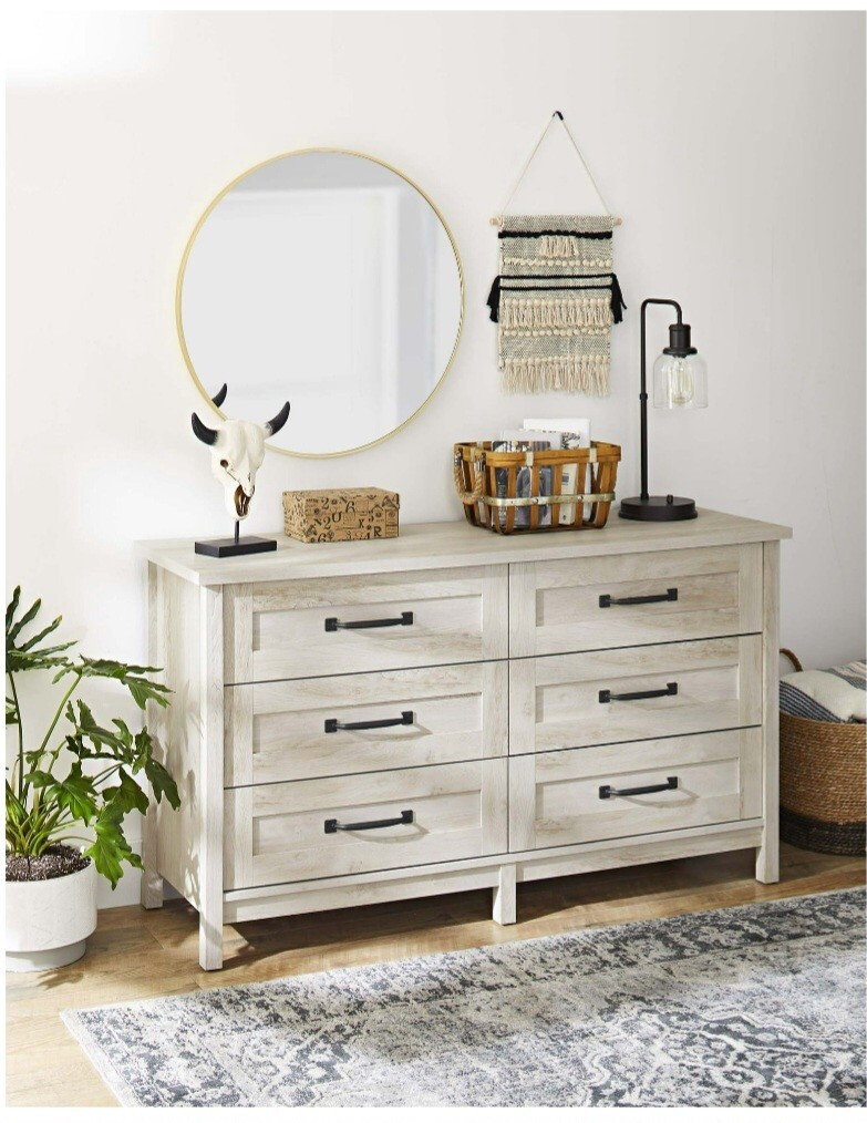 better homes and gardens modern farmhouse 6 drawer dresser Better Homes & Gardens Modern Farmhouse 56.85 inch Wide 6 Drawer Dresser, Alabaster and Light Honey Finish
