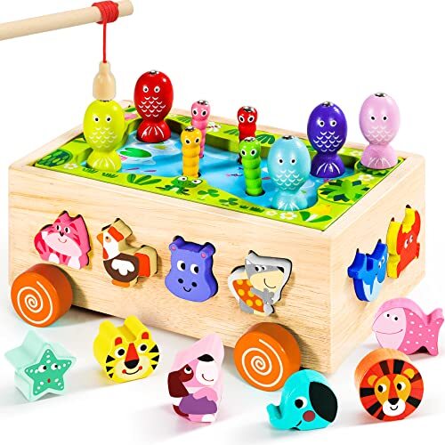 Tooky Toy Gioco a Incastro in Legno - Jeep con Animali - 26 x 16,3 x 17,7 cm - A Partire Dai 18 Mesi unisex (bambini
