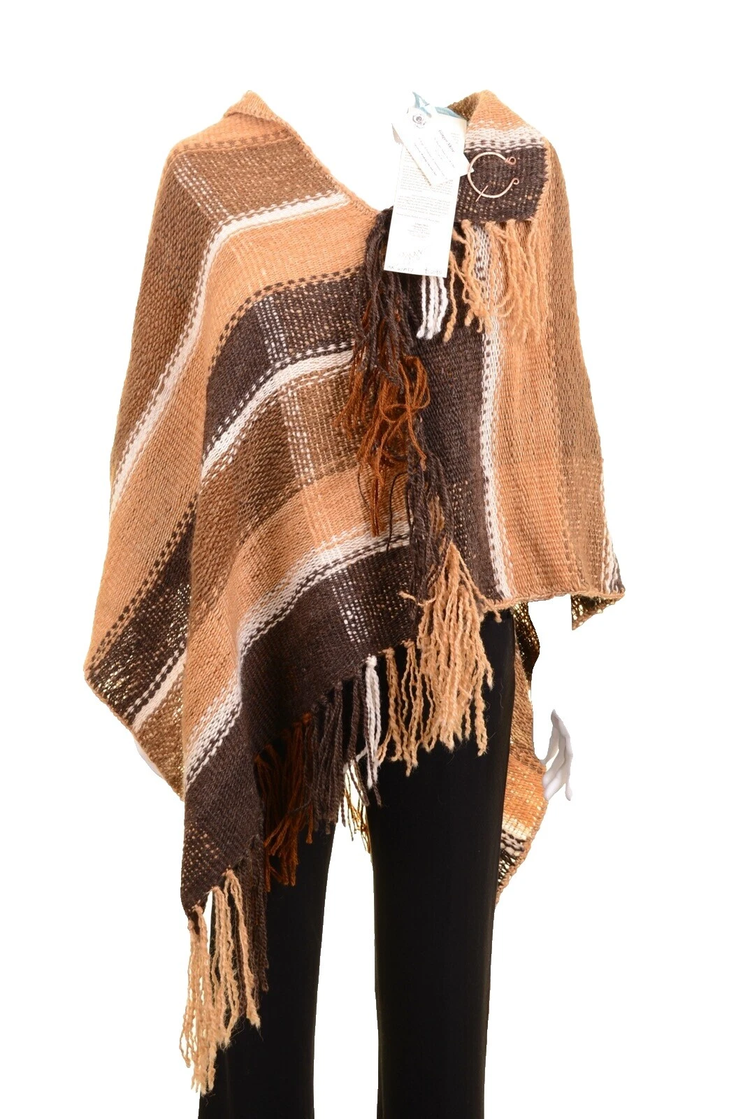 Poncho marrón a rayas abrigos, chaquetas y chalecos para Mujeres