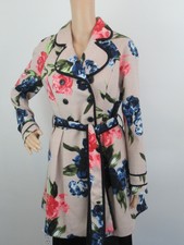 Elle Coat/jacket-size 6-beige Floral-lined -double-breasted-tie Belt