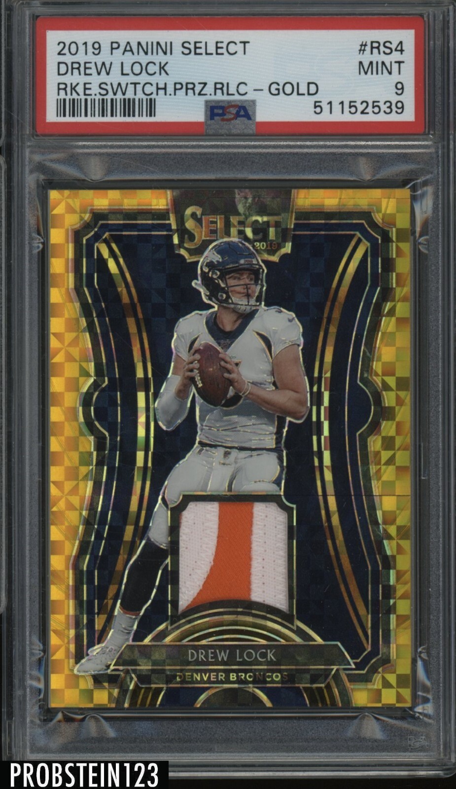 Drew Lock Panini Select Rookie Swatches Prizm Relics #RS4 Gold