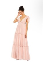 Women's Mac Duggal Pink Tiered V-Neck Maxi Dress Size 4