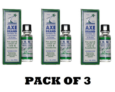 Axe Brand Universal Medicated Oil Quick Fast Headache/Cold Relief 3ml Pack of 3