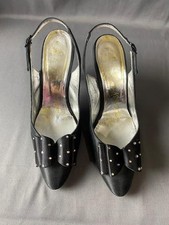 Vintage Delman Woman's Black Silk Heels Shoes Size 7 1/2 jg