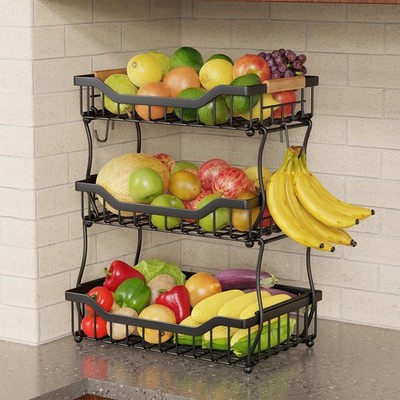 Giwil 3 Tier Countertop Fruit Basket for Kitchen, Vegetable Storage Bread Fru...