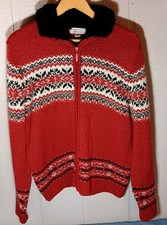 Carolyn Taylor For By Design Essentials Sweater Women's XL Red Black Full Zip