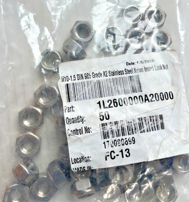 M10-1.5 DIN 985 A2 Stainless Steel Nylon Insert Lock Nut (1L2600000A20000)