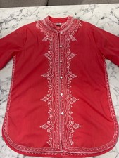 Vintage Coral Button-Front Embroidered Tunic
