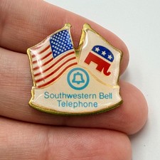 Southwestern Bell Telephone Company Lapel Pin Republican American Crossed Flag