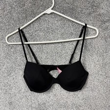 Pink Victoria's Secret Bra 34C Black T-Shirt Demi Cup Underwire Padded Coquette