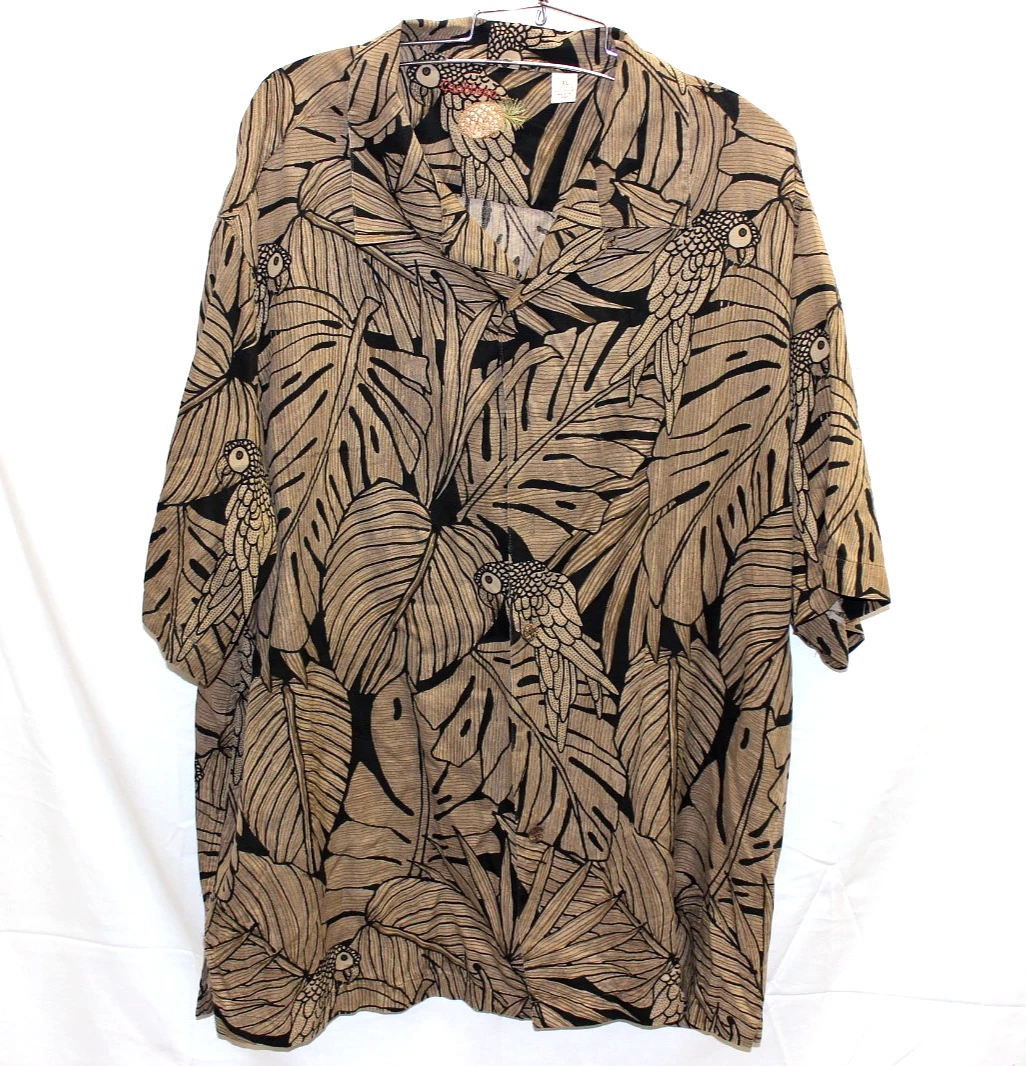 SIZE XL CARIBBEAN SILK BLEND BUTTON UP PALM TREE PARROT TROPICAL BUTTON UP SHIRT