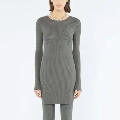 $745 NWT Nanushka  Luzza  Ribbed L/S Top with Shaped Bust in Asphalt Sz Large