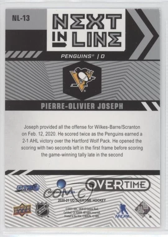 2020-21 Upper Deck Overtime Next in Line Pierre-Olivier Joseph #NL-13 Rookie RC - Image 2 of 2