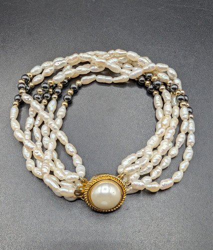 Multi-Strand Freshwater Rice Pearl Bead Bracelet
