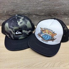 Quiksilver Hat Cap Snap Back Youth Black Mesh Camo Trucker Surf Lot 2
