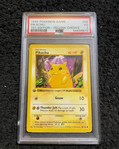 Pikachu Base Set Shadowless Yellow Cheeks First Edition PSA 3 58/102 Pokemon