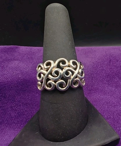 Vintage Ross Simons Sterling Silver Filigree Ring Signed R Size 9