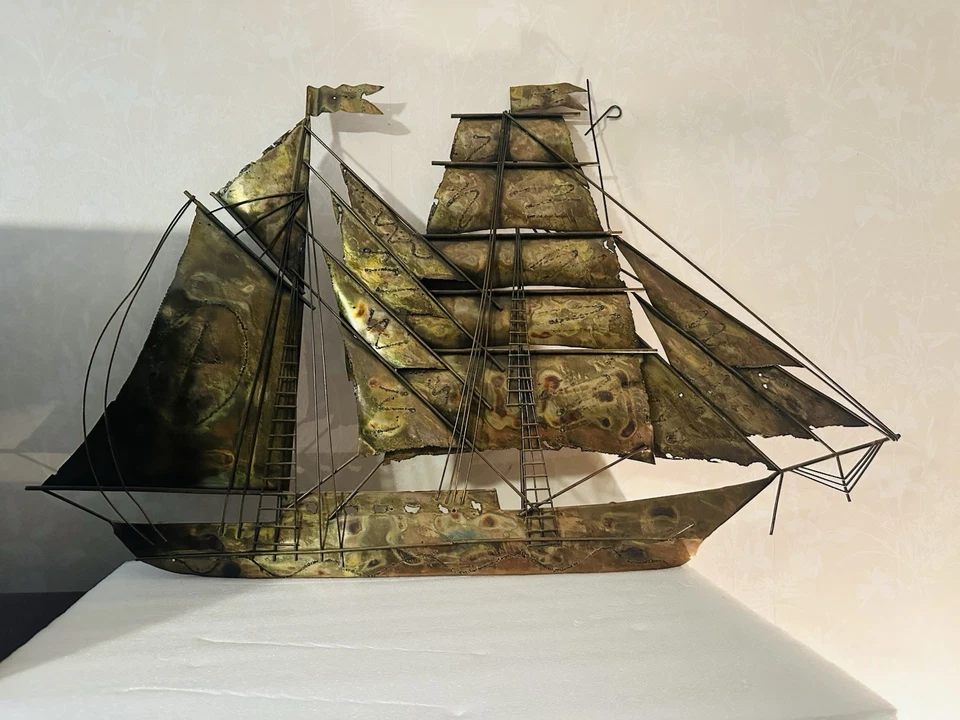 Escultura de pared de barco goleta de metal brutalista de colección de Curtis Jere MCM grande Foto 2 de 4