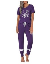 Womens Pajamas Set 2 Piece Lounge Pj Set Short Sleeve Sleepwear Medium Purple