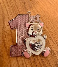2025 DATED BABY'S 1ST CHRISTMAS SILVER ORNAMENT GIRL PINK EUROPEAN CRYSTALS NEW