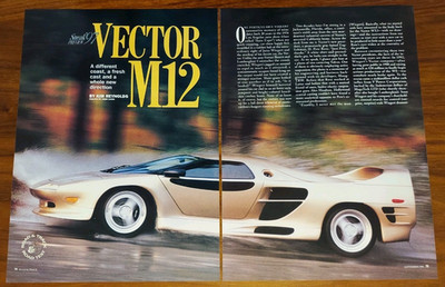 VECTOR 1996 M12 MAGAZINE ARTICLE ROAD & TRACK ROAD TEST A WHOLE NEW DIRECTION