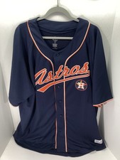 Houston Astros Dynasty Jersey Men Size 2XL Blue Stripe Button Short Sleeve NWOT