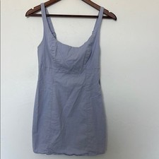 Urban Outfitters Jumpsuit Dress Blue Linen Blend Adjustable Straps Size Medium