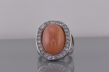 Sterling Silver Oval Pink Opal White Topaz Halo Statement Band Ring 925 Sz: 8