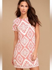 Lulus Give Me A Print Shift Dress NWT Medium Blush Pink White Mini Short Sleeve