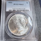 1922 Peace Silver Dollar PCGS MS63 Nice Luster!!   Original Surfaces