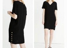 Madewell Women Side-Button Easy Dress In Black Size Large
