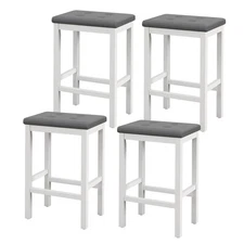 Set of 4 Rubber Wood Bar Stools 24" Counter Height Stool w/Padded Seat, Footrest