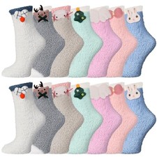 Cute Fuzzy Socks for Women, 7 Pairs Soft Animal Dolls Slipper Socks Winter