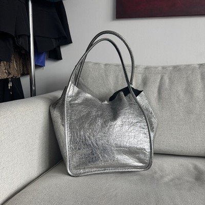 Proenza Schouler Cracked Leather Silver Large Tote Bag | eBay