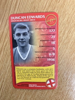 Top Trumps Limited Edition Man Utd Card Duncan Edwards Past Heroes Busby Babes
