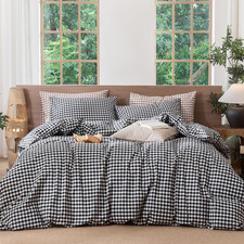 Gingham Duvet Cover Set 100 Washed Cotton Linen like  Relaxed, Lived-In Textur
