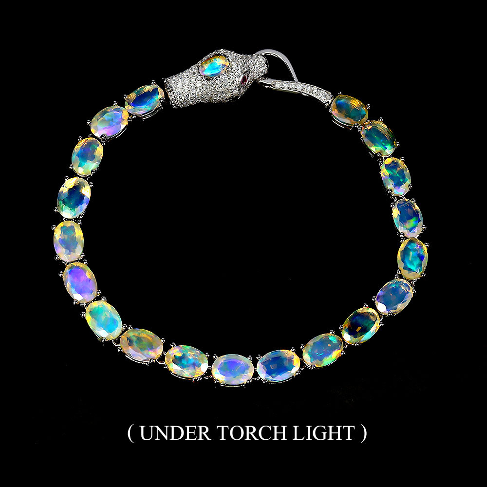 Valentine 925 Silver Bracelet Oval Fire Opal 7x5mm Gemstone Cobra Jewelry 7 In