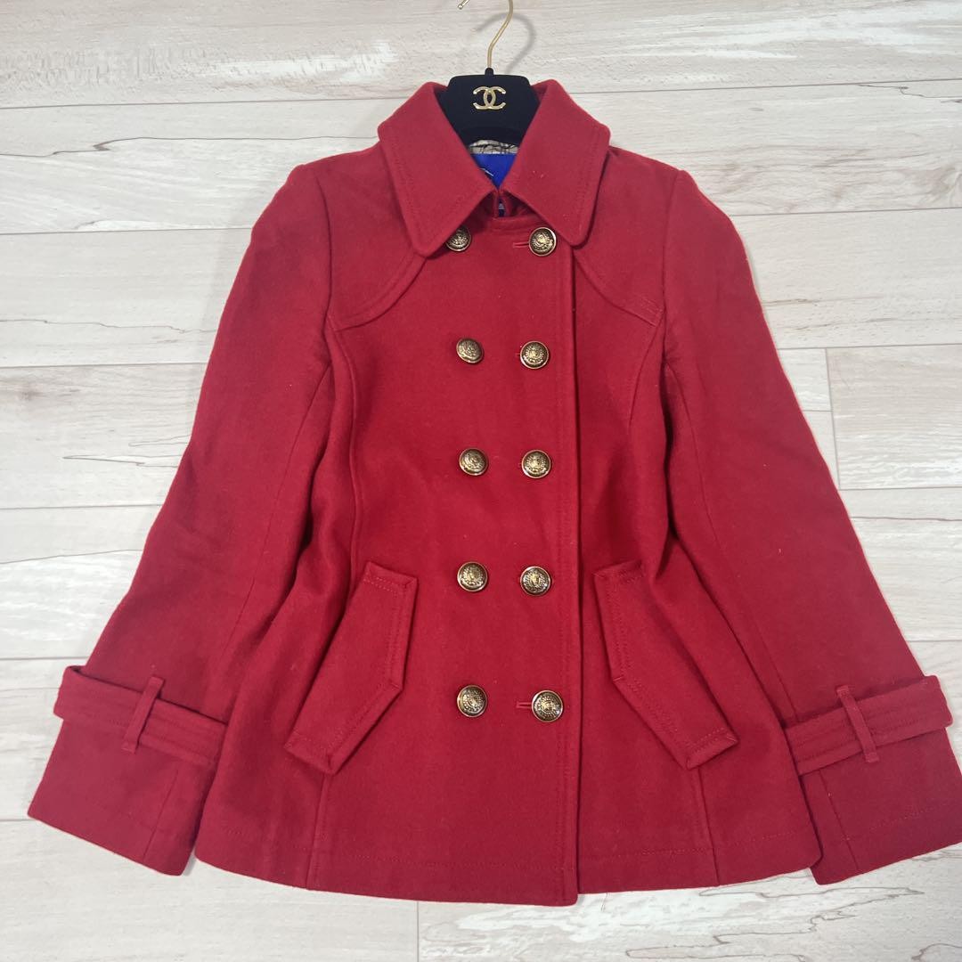 Burberry Blue Label Wool Coat with Gold Buttons and Nova Check Design